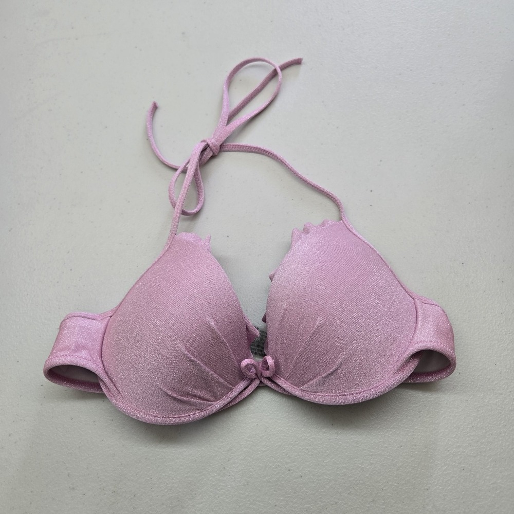 Victoria's Secret Women Swimwear 34B Pink Bralette Shimmer Strap Halter